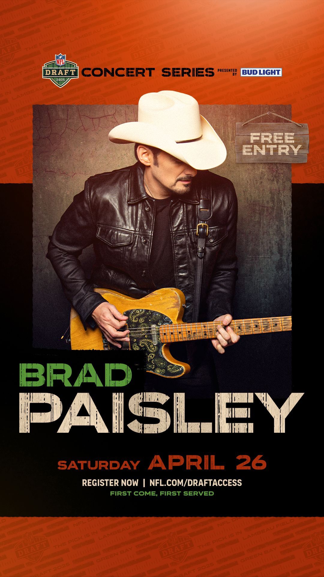 Brad Paisley to Headline NFL Draft Concert Series Presented by Bud Light