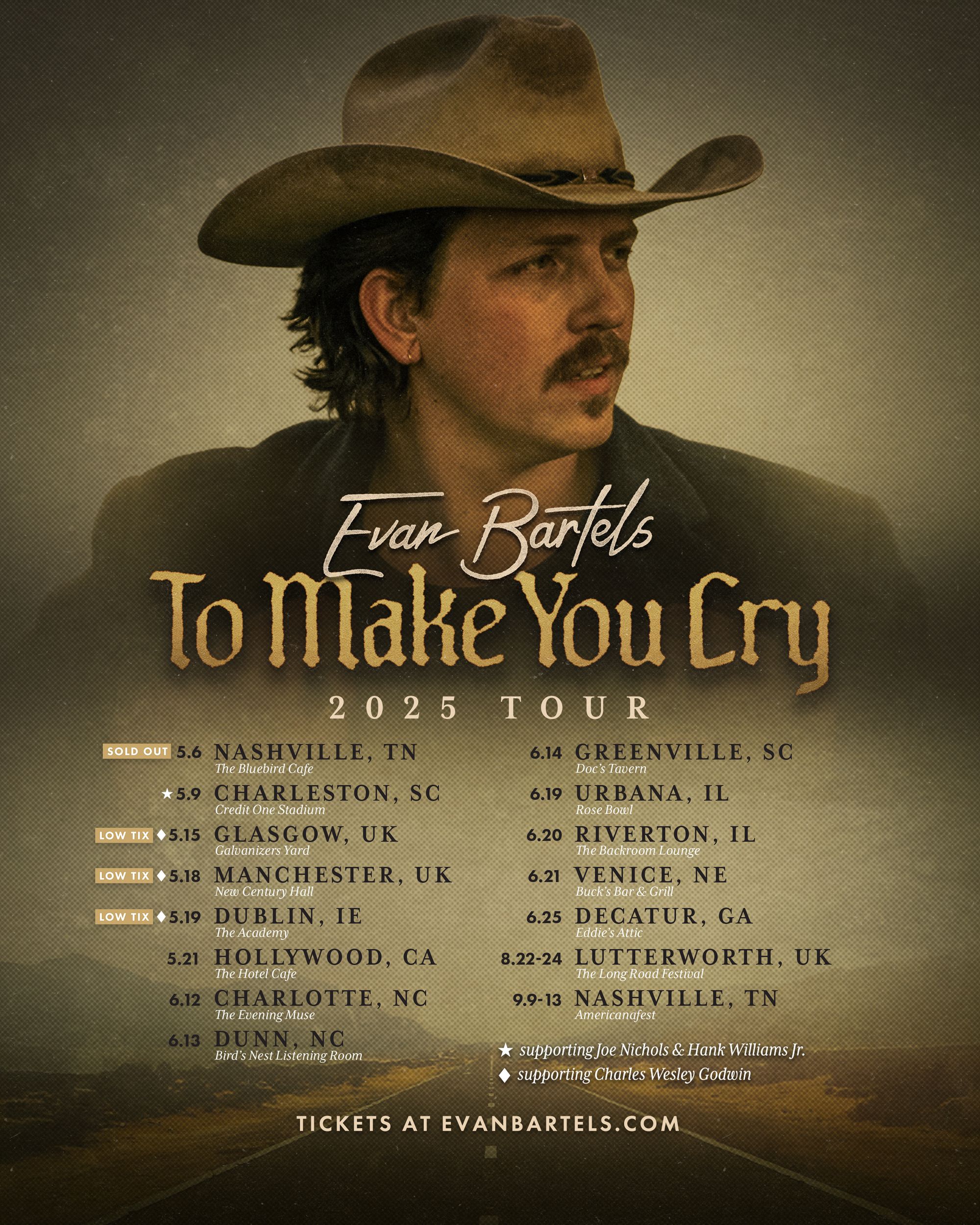 EVAN BARTELS ANNOUNCES ‘TO MAKE YOU CRY 2025 TOUR’
