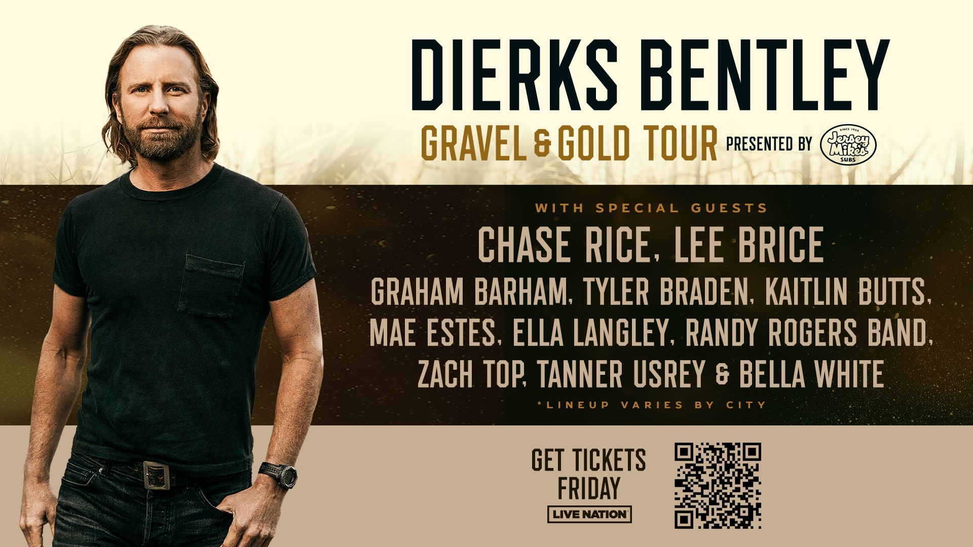DIERKS BENTLEY RETURNS TO THE ROAD THIS SUMMER FOR “FULL ON PARTY” WITH NEW GRAVEL & GOLD TOUR DATES, PRESENTED BY JERSEY MIKE’S – ON SALE THIS FRIDAY